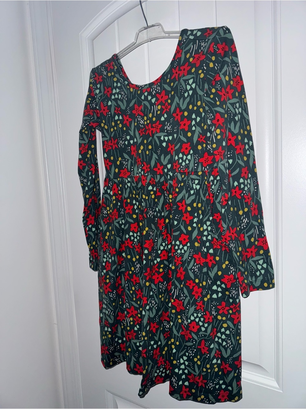 Hanna Andersson Girls Floral Long Sleeve Dress Size 10 140 Green Red